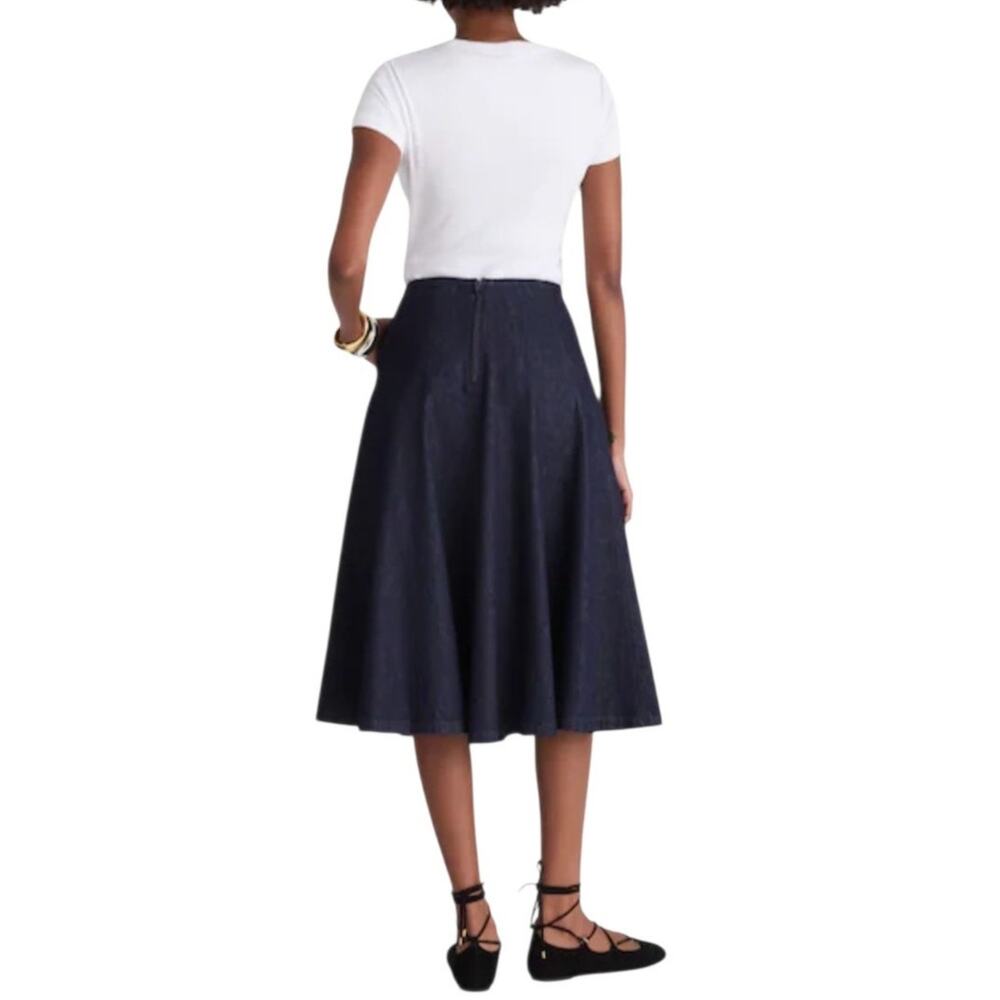 Madewell Flared Denim Midi Jean Circle Skirt Dark Rinse Wash Drapey Cotton 30 - Picture 2 of 8